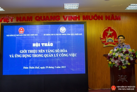 Đồng chí Nguyễn Thanh Hải, Viện trưởng VKSND tỉnh phát biểu tại Hội thảo
