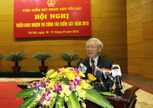Đồng chí Nguyễn Phú Trọng, Ủy viên Bộ Chính trị Tổng Bí thư Ban Chấp hành Trung ương Đảng Cộng sản Việt Nam phát biểu chỉ đạo hội nghị