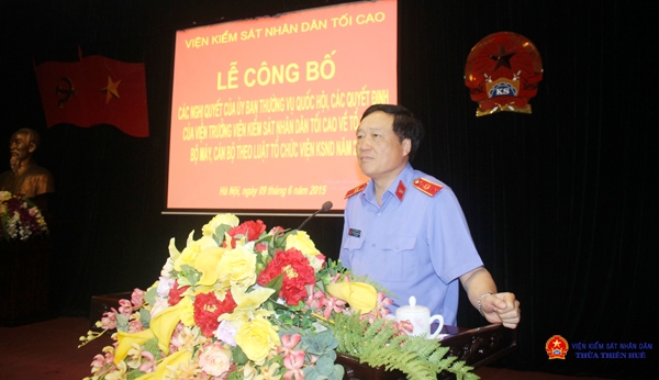 Đ/c Nguyễn Hòa Bình, Ủy viên Trung ương Đảng, Viện trưởng VKSND tối cao phát biểu tại buổi lễ