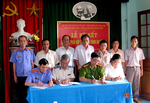 Liên ngành tư pháp huyện Quảng Điền ký kết quy chế phối hợp trong công tác Thi hành án dân sự