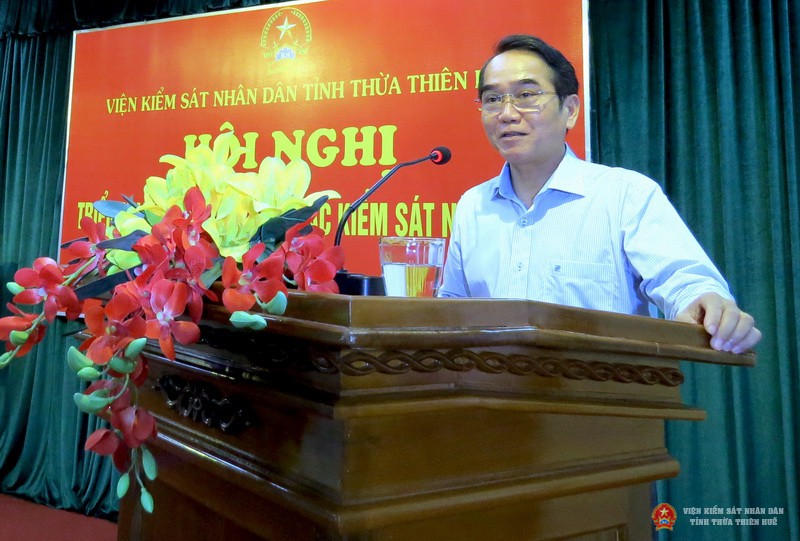 Đồng chí Bùi Thanh Hà, Phó Bí thư thường trực Tỉnh ủy, Trưởng ban chỉ đạo cải cách tư pháp tỉnh Thừa Thiên Huế phát biểu chỉ đạo tại Hội nghị
