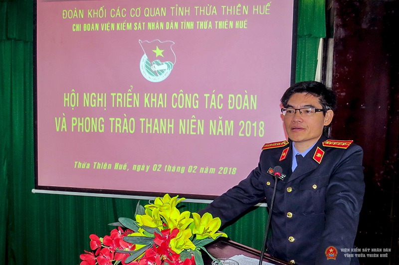 Đồng chí Nguyễn Thanh Hải - Đảng ủy viên, Phó Viện trưởng VKSND tỉnh phát biểu chỉ đạo.