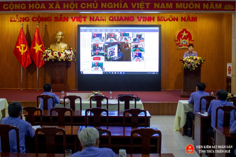 Đồng chí Nguyễn Thanh Hải, Viện trưởng VKSND tỉnh phát biểu chỉ đạo tại Hội nghị.