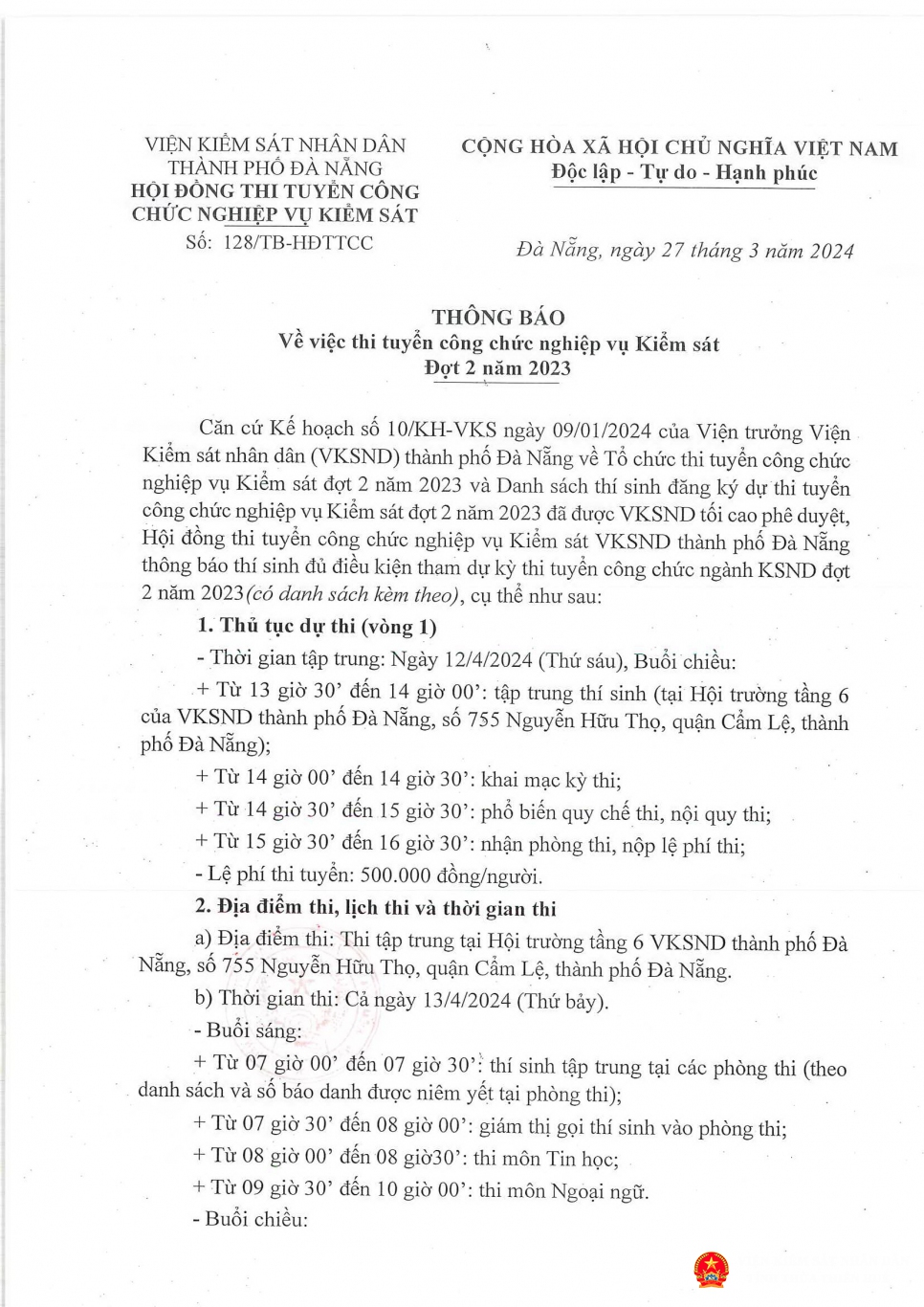 tb 128 v v thi tuyen cong chuc nghiep vu dot 2 2023 page 1