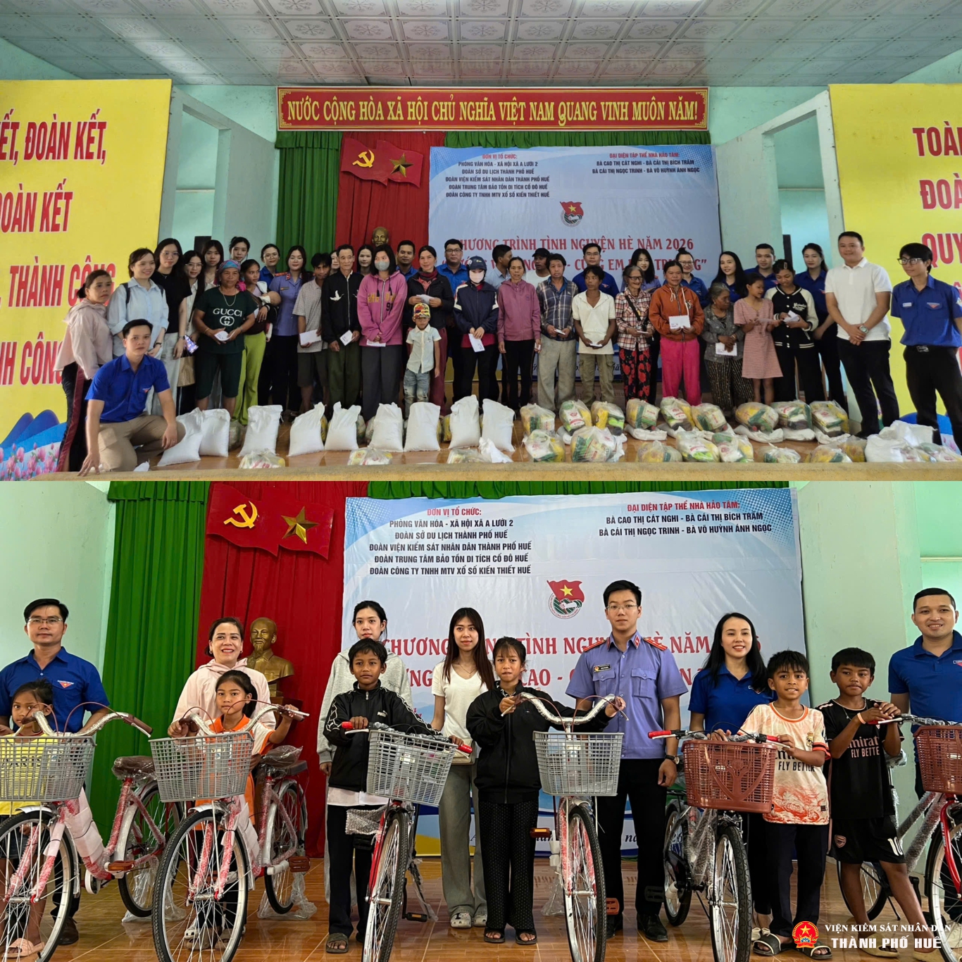 hoat dong trao tang xe dap cung cac phan qua cho hoc sinh va nguoi dan tren dia ban xa